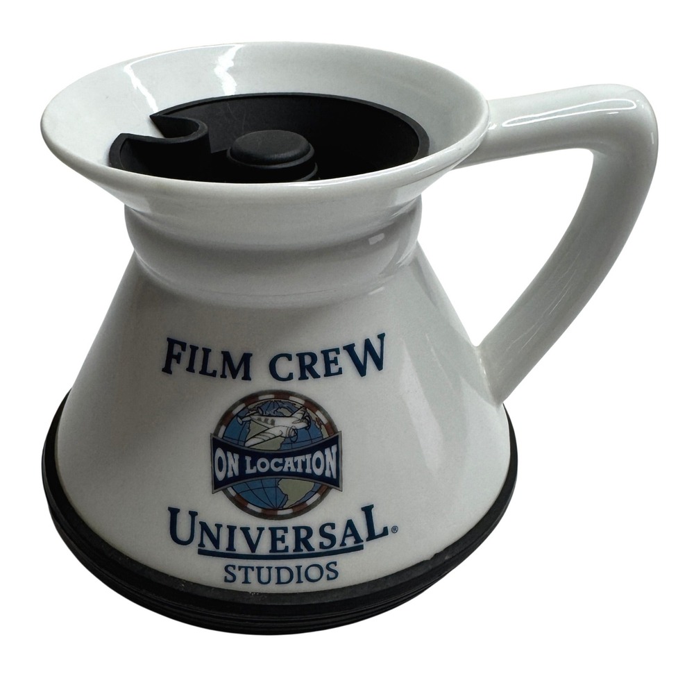 Universal Studios Film Crew On Location No Spill Ceramic Travel‎ Mug Wide Base